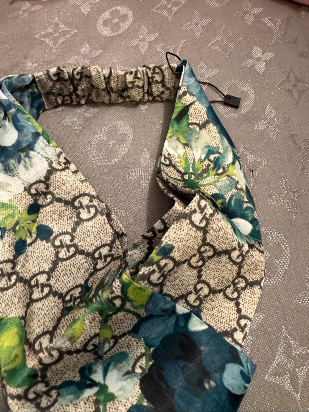 Gucci Floral Monogram Twist Headband in Blue and Green